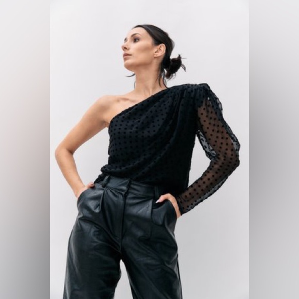 IRO Coatli One Shoulder Puff Sleeve Silk Top Blouse